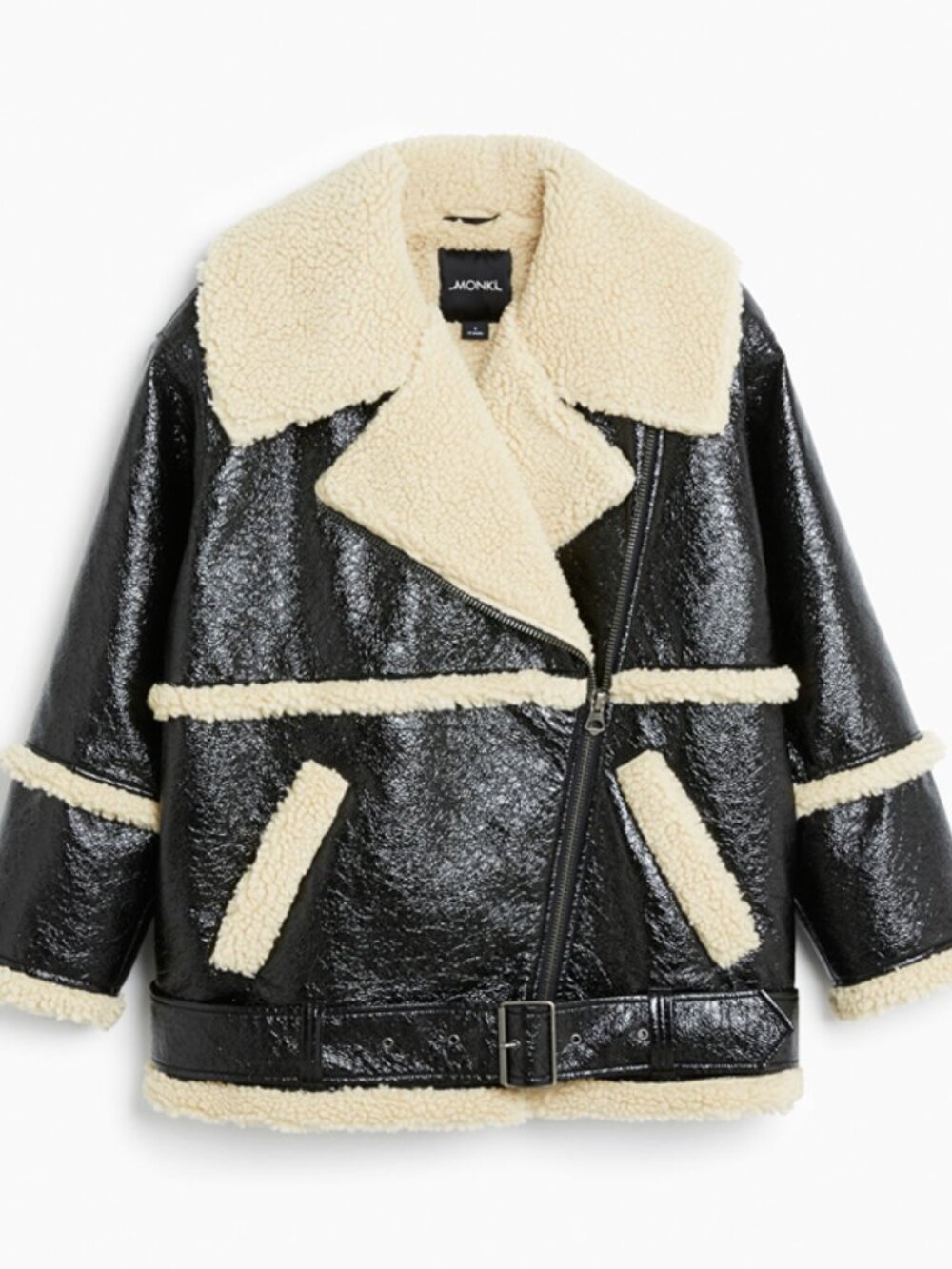 Monki Oversized Faux Leather with Shearling Aviator Jacket Size Small